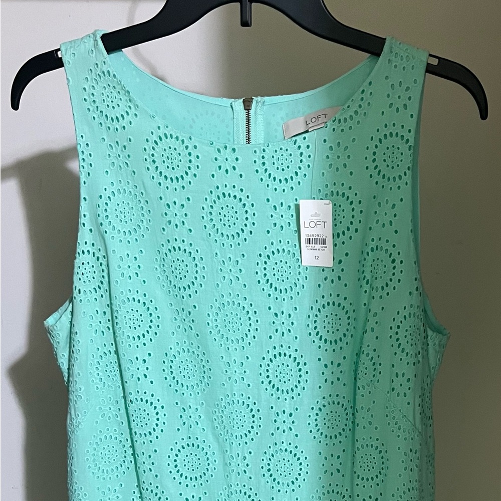LOFT Light Green Eyelet Sleeveless Dress